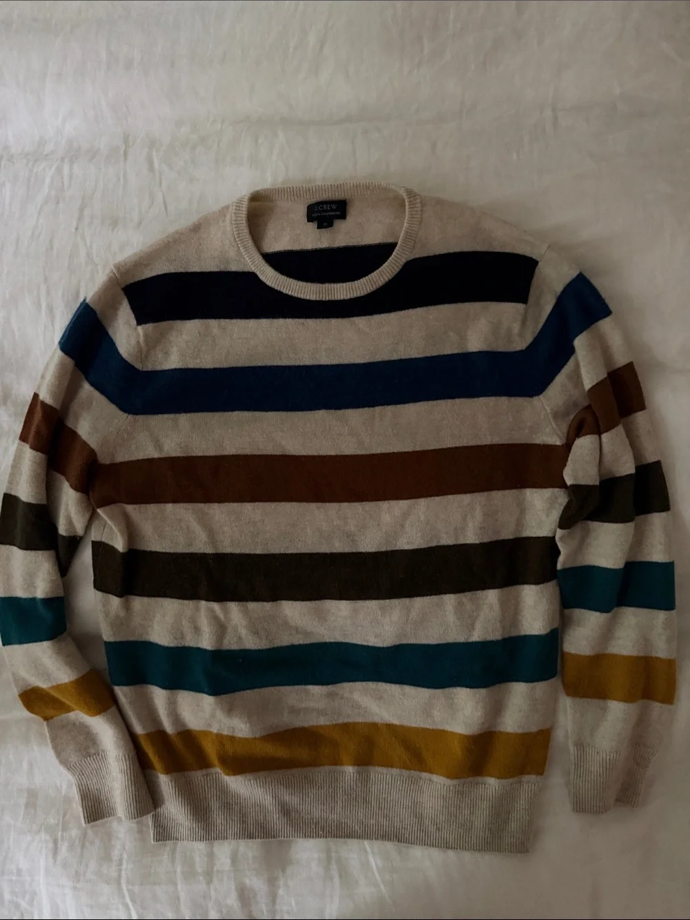 J. Crew Cashmere Crewneck Sweater with Multicolor Stripes